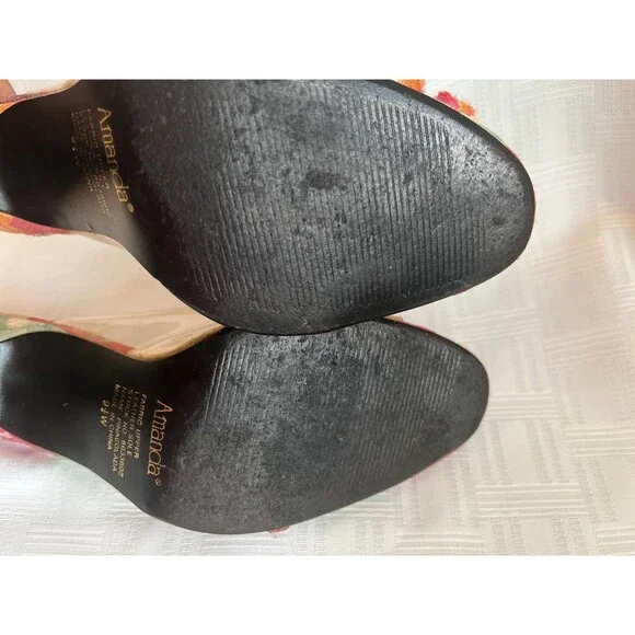 Amanda PinaColada Pink Orange Floral Mules | Leather Sole Fabric Heels 9.5W - Picture 8 of 11